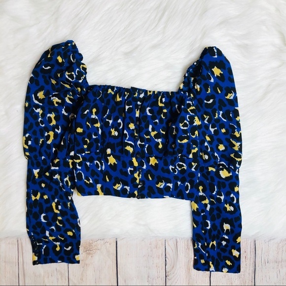 RAHI Chloe Animal Print Crop Top In Blue Leopard - Picture 2 of 5
